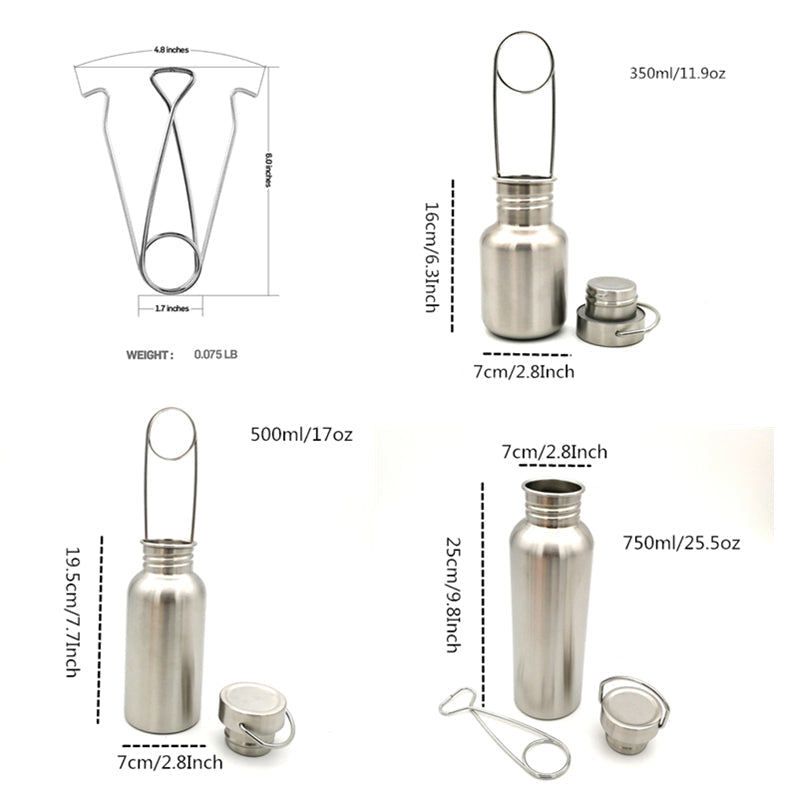 Bushcraft Stainless Steel Water Bottle with Hook - Wide Mouth, Leak-Proof Flask for Camping, Picnic, Hiking