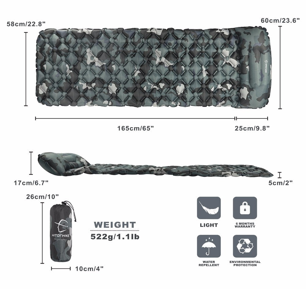 Ultralight Inflatable Camping Sleeping Pad with Pillows - Folding Travel Mat for Hiking & Trekking