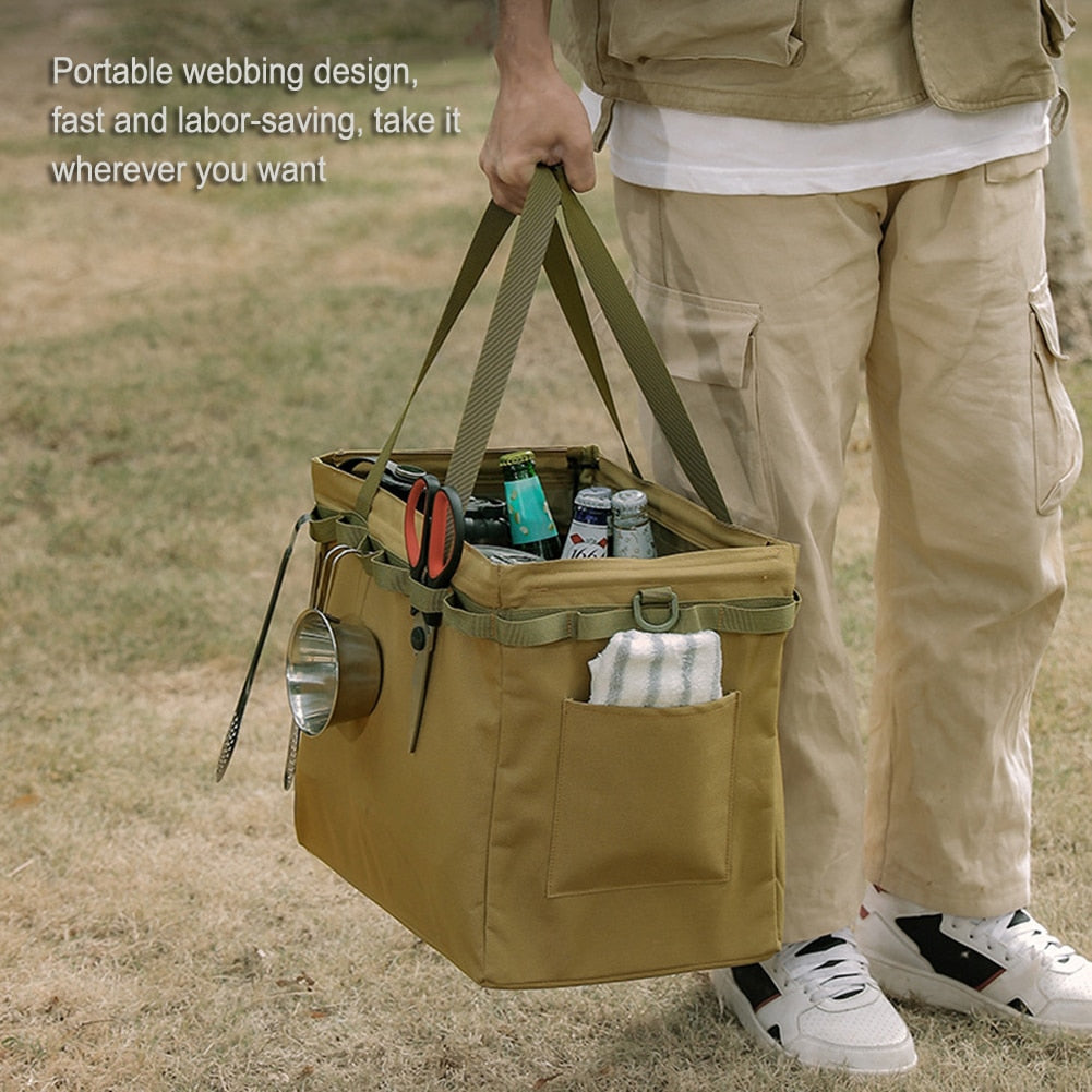 Large Capacity Outdoor Camping Picnic Bag - Multi-Pocket Oxford Cloth Handbag, Folding Thermal Drink Carrier & Lunch Box