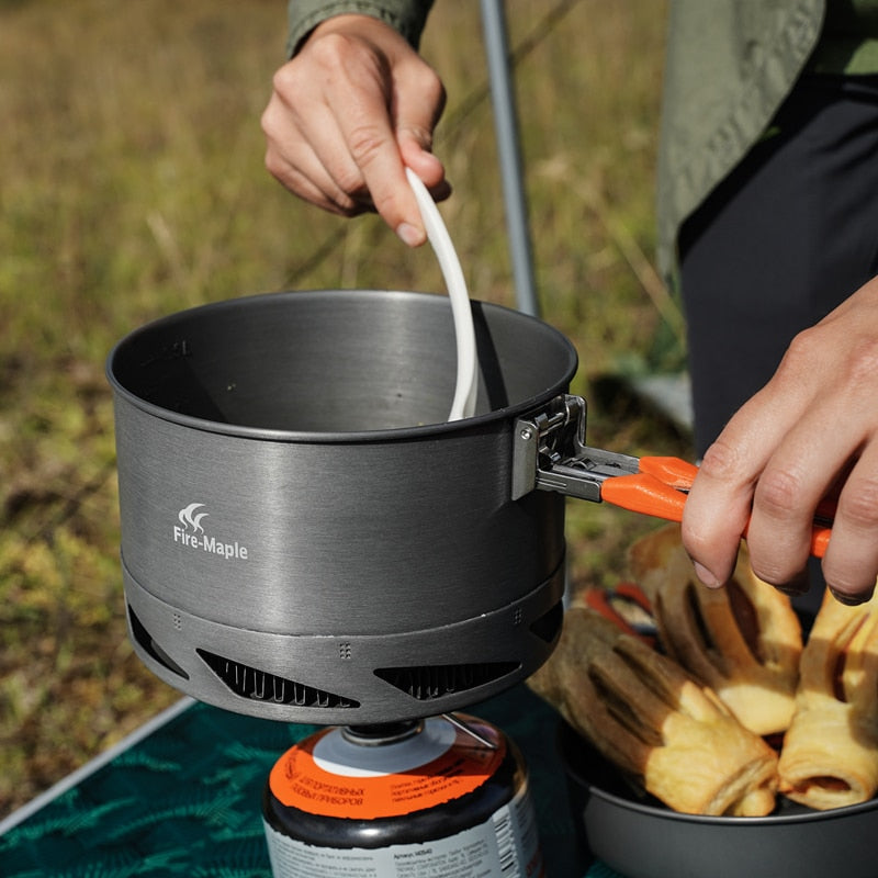 Camping Cookware Set: Utensils, Dishes, Pot, Kettle with Heat Exchanger for Hiking & Outdoor Tourism