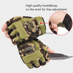 Fingerless Tactical Camouflage Gloves for Outdoor Sports, Hiking, Camping, Gym, Fitness, Driving - Men's Army Gloves