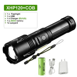 Powerful XHP90 LED Flashlight - High Power, Rechargeable, Tactical, USB, 18650 Battery, Ideal for Camping