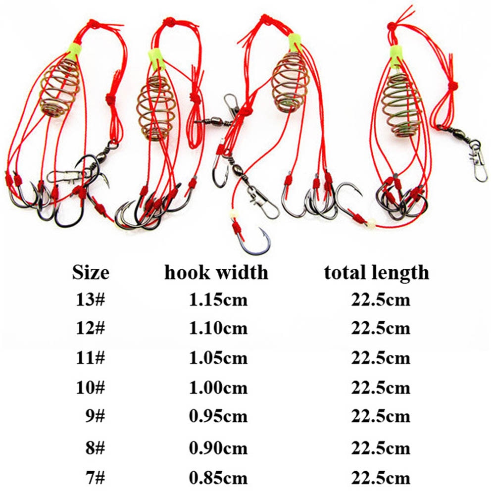 4Pcs Explosion Fishing Hooks with Bait Trap Feeder Cage and Stainless Steel Springs