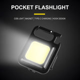 Portable Mini LED Flashlight Keychain - USB Rechargeable, Small Work Light for Outdoor Camping with Corkscrew