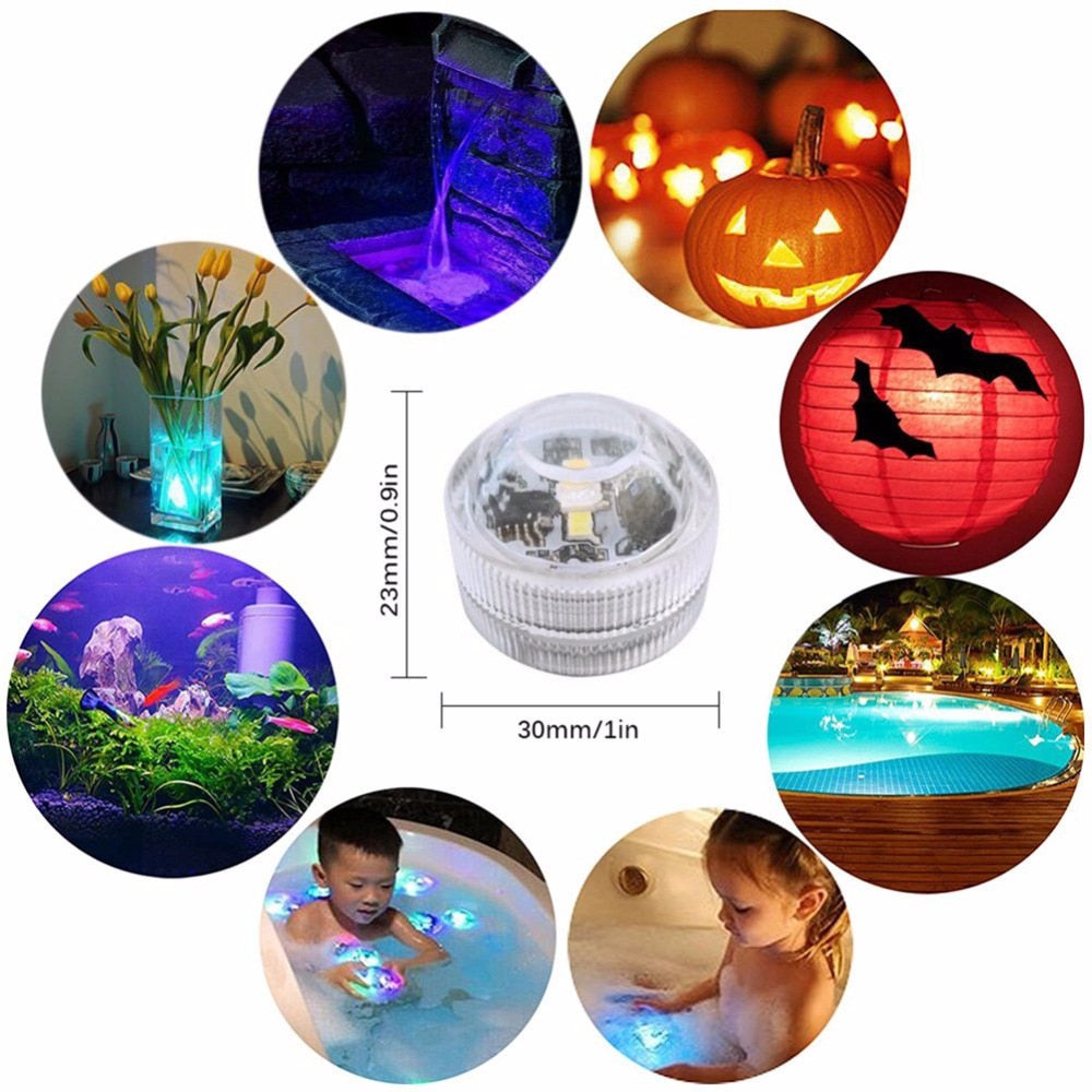 10 Stück tauchfähige RGB-LED-Leuchten – wasserdicht, batteriebetrieben für Swimmingpool, Vase, Teich