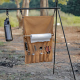 Portable Multi-Pocket Canvas Camping Tableware Storage Bag & Towel Rack for Outdoor Hiking Cutlery