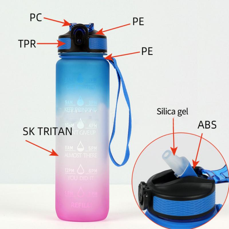 1000ML Leakproof BPA-Free Sports Water Bottle with Time Marker - Portable for Climbing, Camping, and Outdoor Activities