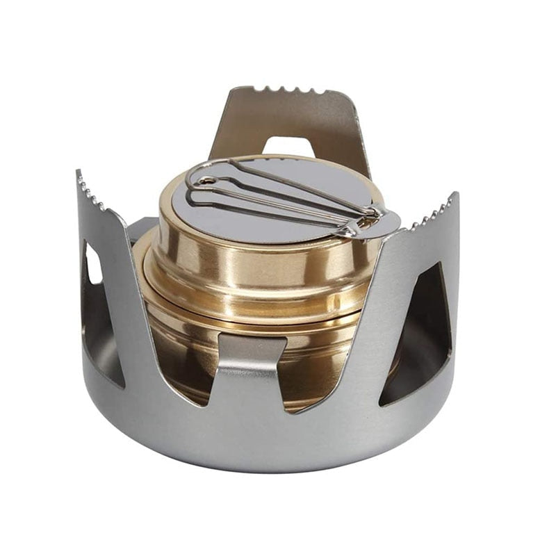 Portable Mini Alcohol Stove Burner - Ultralight Brass Camping & Backpacking Cooking Stove