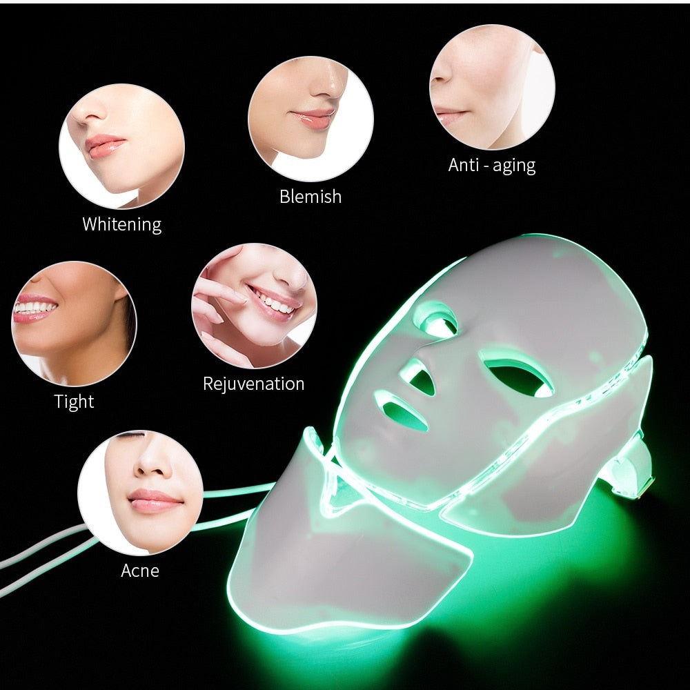 7 Colors Led Facial Mask Korean Acne Neck Beauty Therapy Machine Light