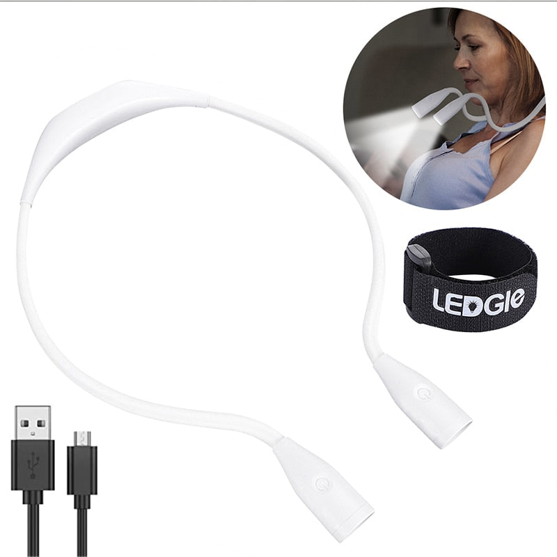 Rechargeable LED Neck Lamp - Lightweight Reading, Camping, BBQ, USB Booklight & Night Flashlight