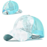 Women's Tie Dye Ponytail Baseball Cap - Mesh Snapback, Adjustable Sunhat for Camping, Beach, Outdoor Sports