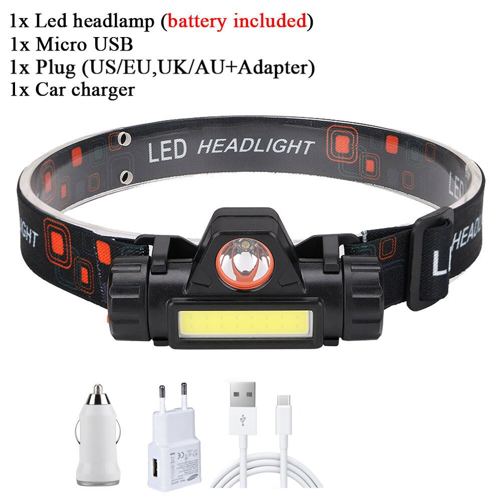 Portable Mini Headlamp Flashlight Lantern Q5 + COB LED, Built-in Battery, Magnetic, for Outdoor Camping and Fishing