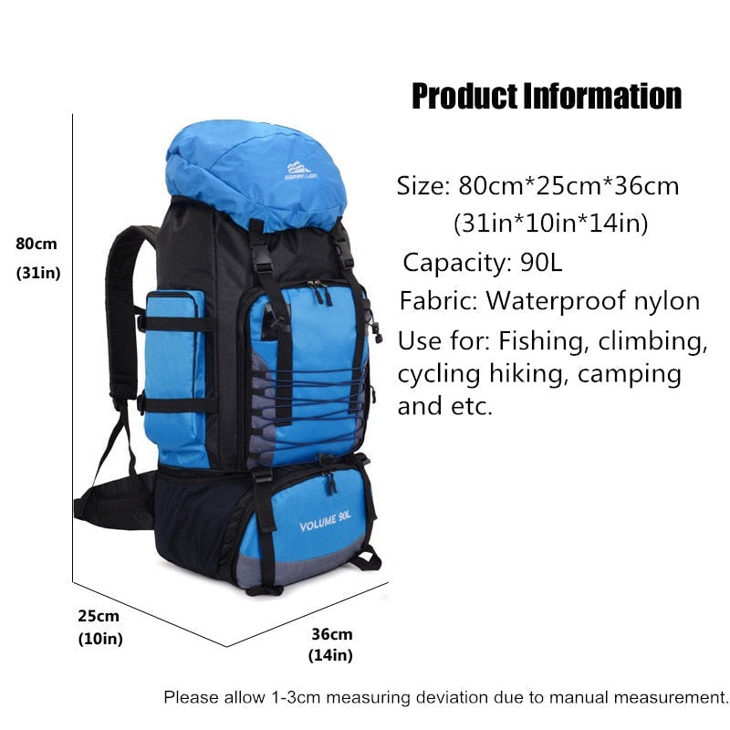 90L Waterproof Outdoor Backpack for Mountaineering, Camping, Hiking, Trekking, Travel, and Sports