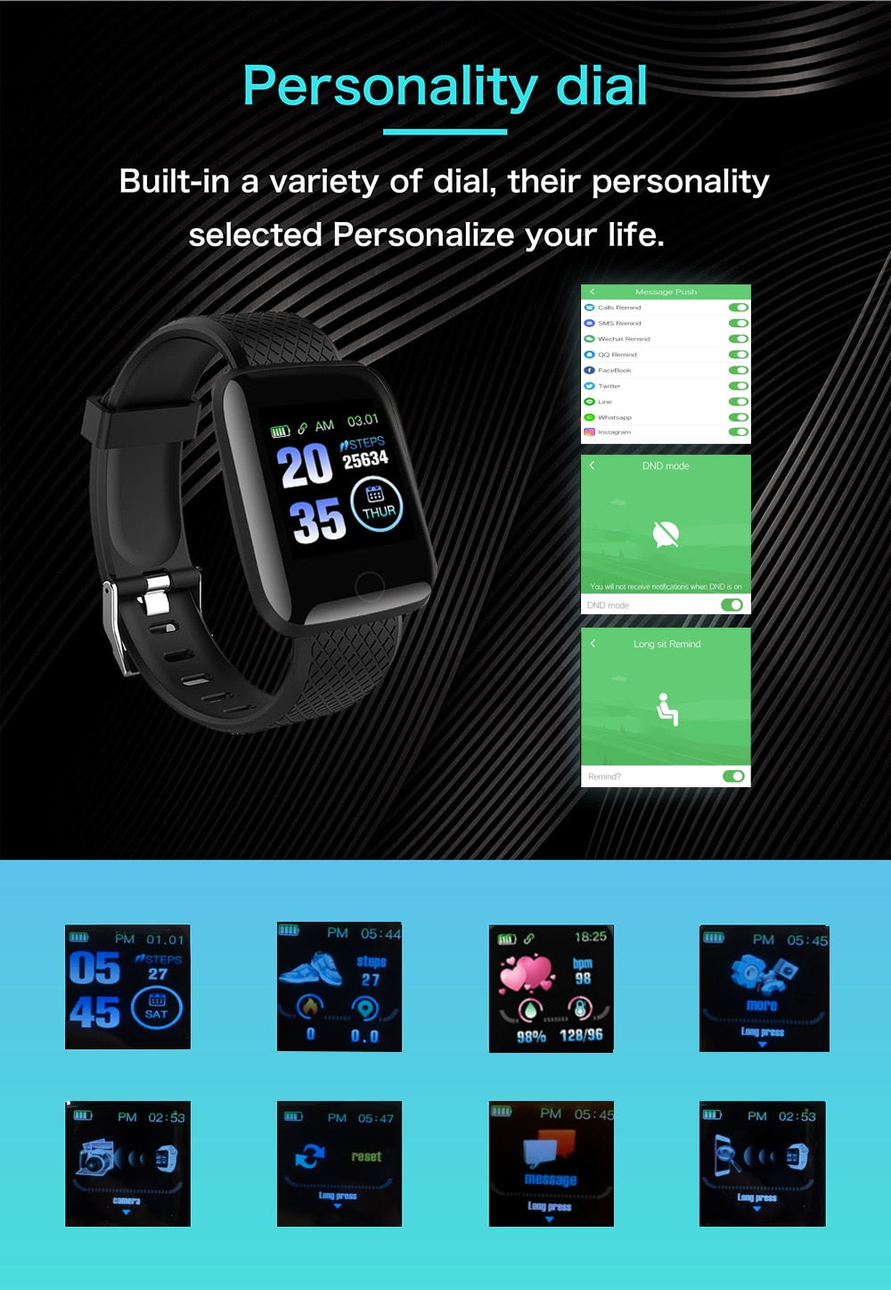 Bluetooth Blood Pressure Sport Waterproof Smart Watch Men Women Kids With Silicone Strap