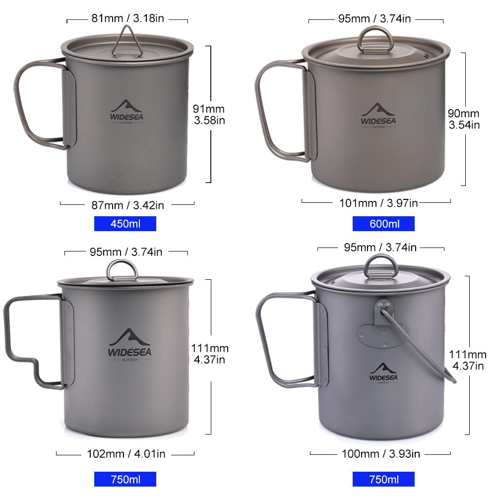 Titanium Camping Mug & Cookware Set - Outdoor Kitchen Equipment for Hiking, Travel, Picnic, and Tourist Tableware