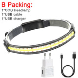 Rechargeable COB LED Headlamp - Built-in Battery, Waterproof, White & Red Light for Camping & Work