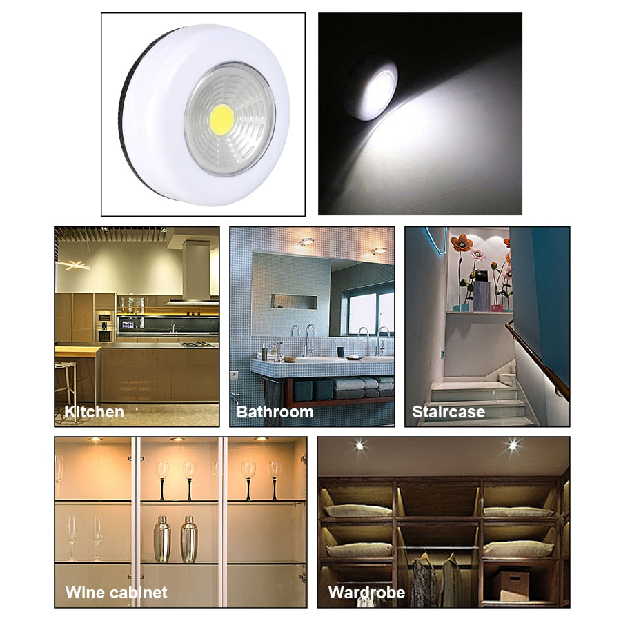 Super Bright COB Wireless LED Under Cabinet Light - Battery Powered Closet, Wardrobe, Bedside, Kitchen Night Lamp
