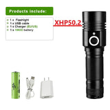 Powerful XHP90 LED Flashlight - High Power, Rechargeable, Tactical, USB, 18650 Battery, Ideal for Camping