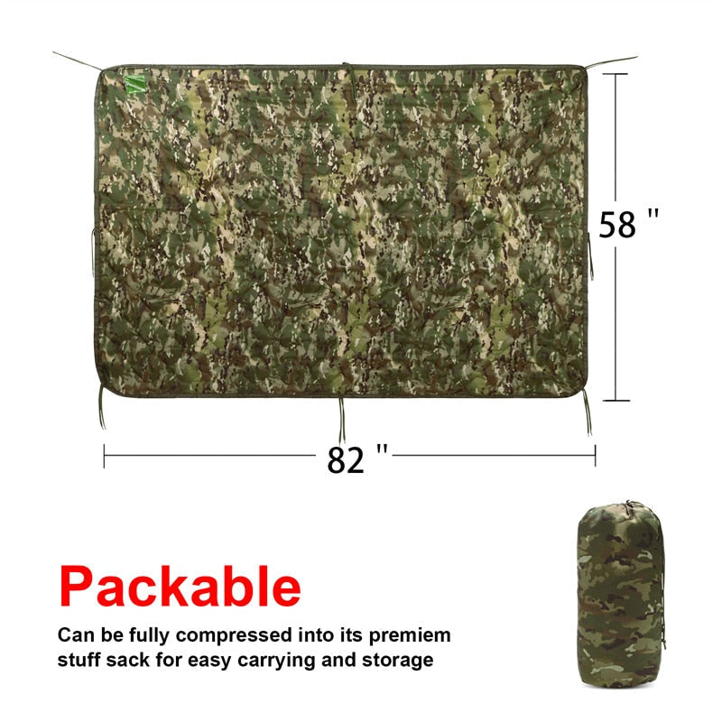 Military Tactical Camouflage Poncho Liner - Water Repellent Woobie Quilted Blanket for Camping, Shooting, Hunting