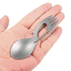 Titanium Camping Tableware: Fork, Spoon, Bottle Opener with Outdoor Picnic Hang Buckle