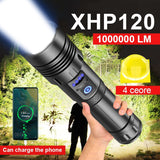 Powerful XHP90 LED Flashlight - High Power, Rechargeable, Tactical, USB, 18650 Battery, Ideal for Camping