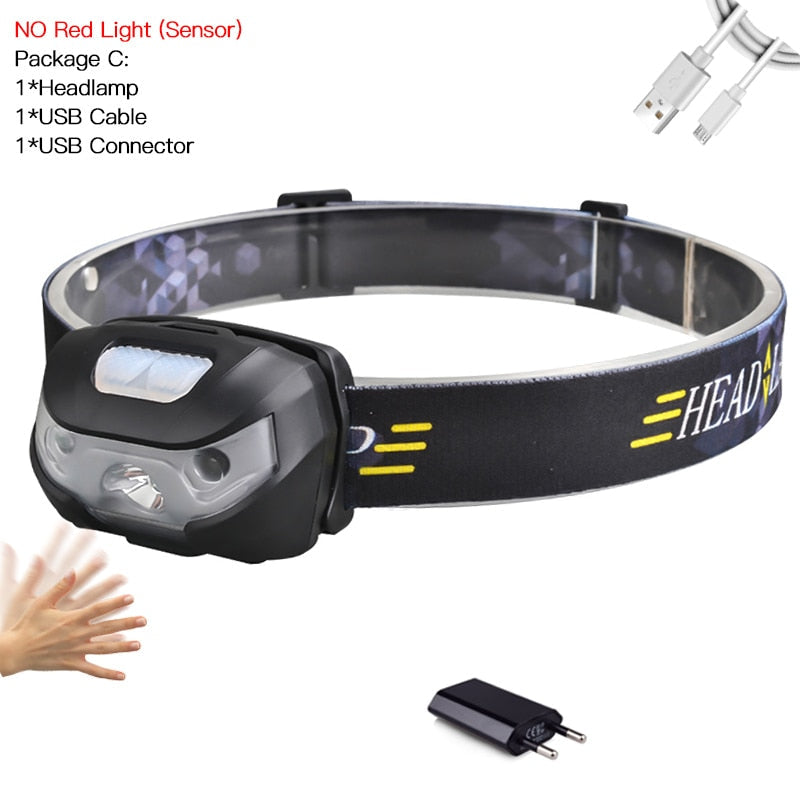 10000Lm Rechargeable LED Headlamp with Motion Sensor - Powerful USB Camping Torch Light