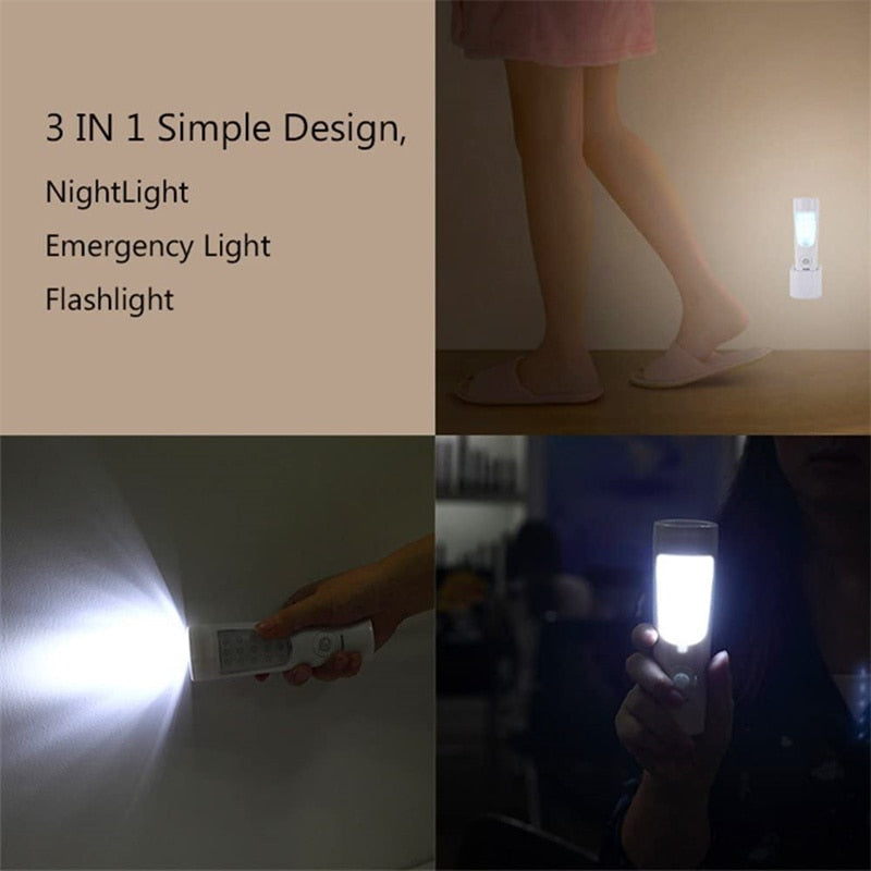 3-in-1 Multi-Function Emergency Light: Motion Sensor Wall Night Light, Battery-Powered LED Flashlight for Home & Outdoor