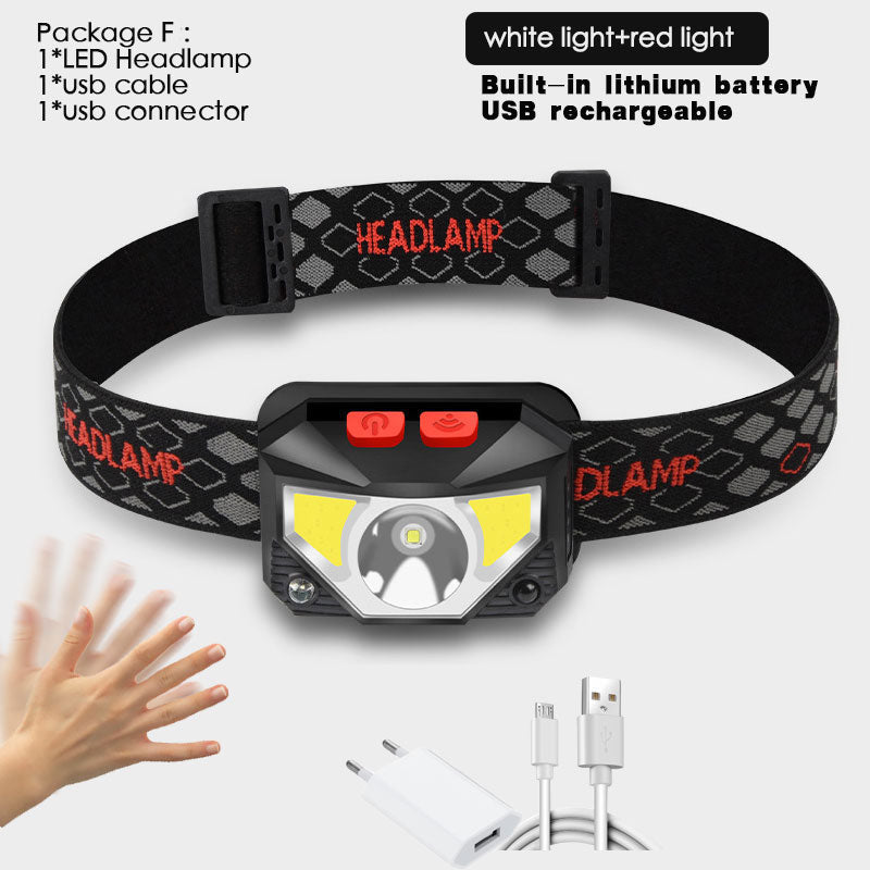 Powerful 6000 Lumens LED Headlamp - Rechargeable, Motion Sensor, USB, Camping Flashlight, Headlight Torch Lamp