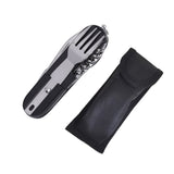 Portable Stainless Steel Travel Kit: Army Green Folding Camping Cutlery Set with Knife, Fork, Spoon, and Bottle Opener