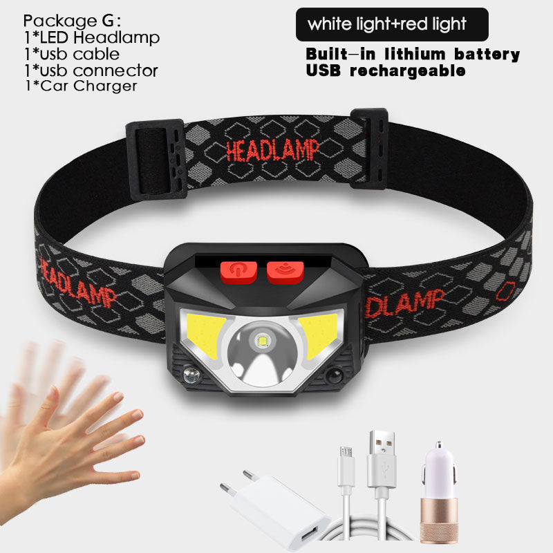 Powerful 6000 Lumens LED Headlamp - Rechargeable, Motion Sensor, USB, Camping Flashlight, Headlight Torch Lamp