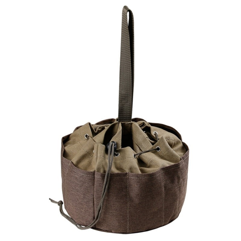 Portable Outdoor Camping Canvas Cylinder Tool Bag with Drawstring for Tool Storage