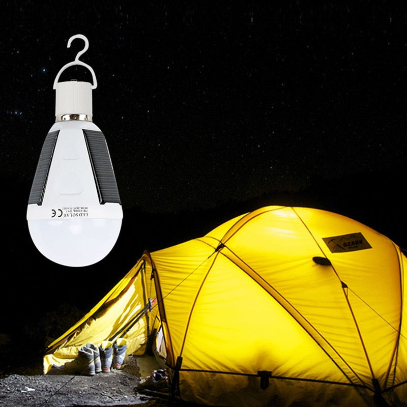 E27 Rechargeable LED Solar Bulb Lamp 7W/12W 85V-265V Outdoor Emergency Solar Powered Light for Travel, Fishing, Camping