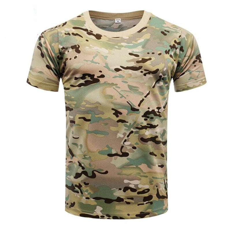 Herren Outdoor Sports Camouflage Schnelltrocknende T-Shirts, Rundhalsausschnitt, Kurzarm, Übergröße M-3XL