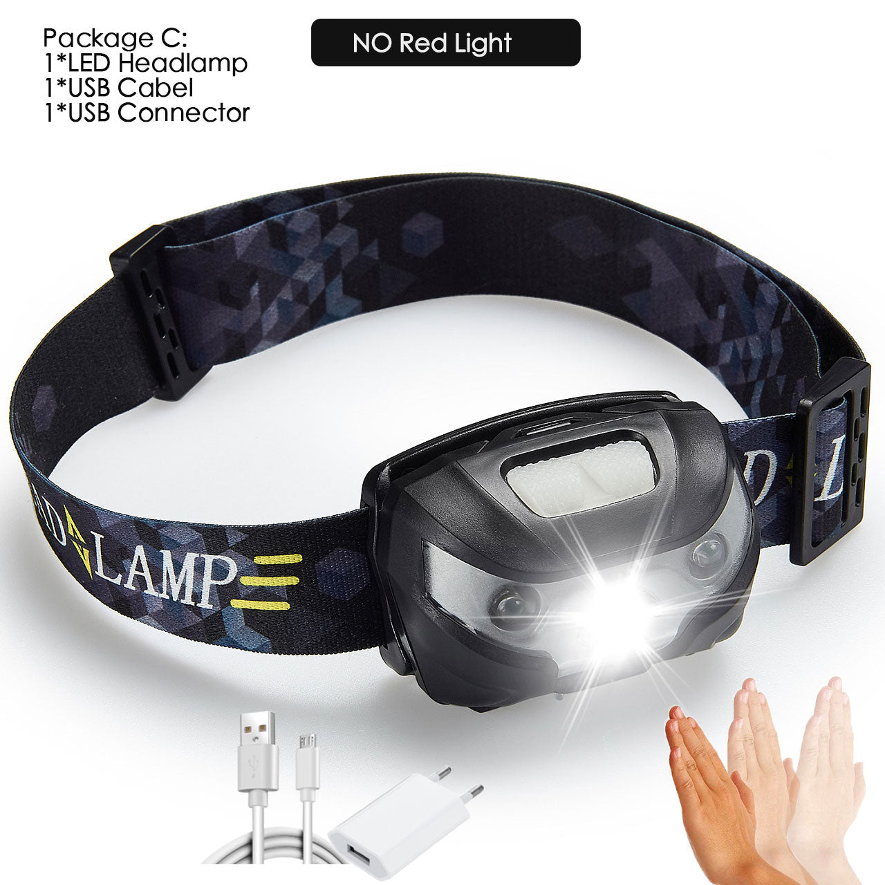 Powerful 6000 Lumens LED Headlamp - Rechargeable, Motion Sensor, USB, Camping Flashlight, Headlight Torch Lamp