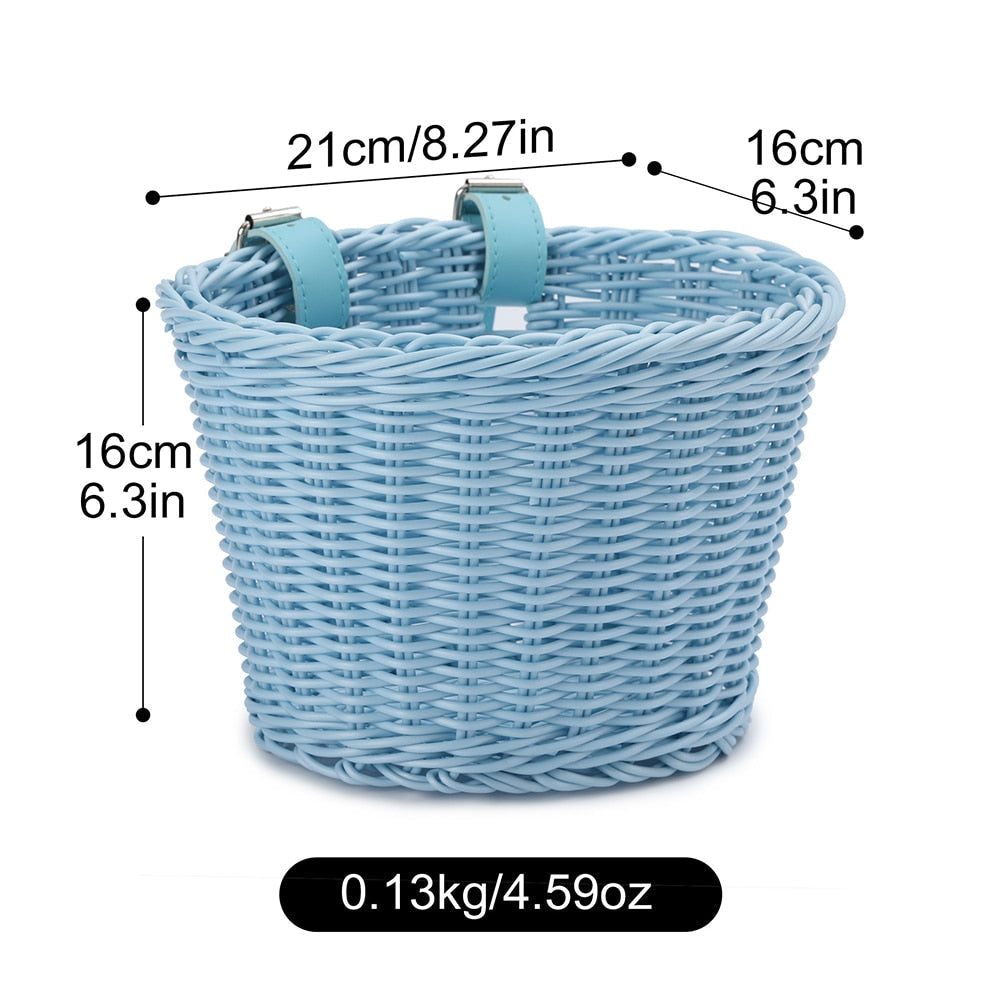 4pcs Kids Bike Basket Set: Handmade Wicker Basket, Bell, Stickers, Tassels Streamers for Child's Bicycle