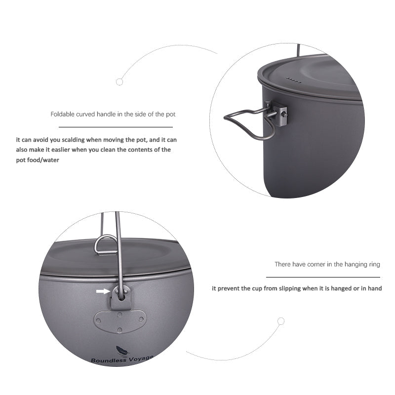 Large Capacity Titanium Camping Pot - Portable Outdoor Hanging Pot & Picnic Water Cup