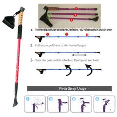 2pcs Nordic Walking Sticks - Adjustable Aluminum Telescopic Trekking Poles for Camping & Hiking