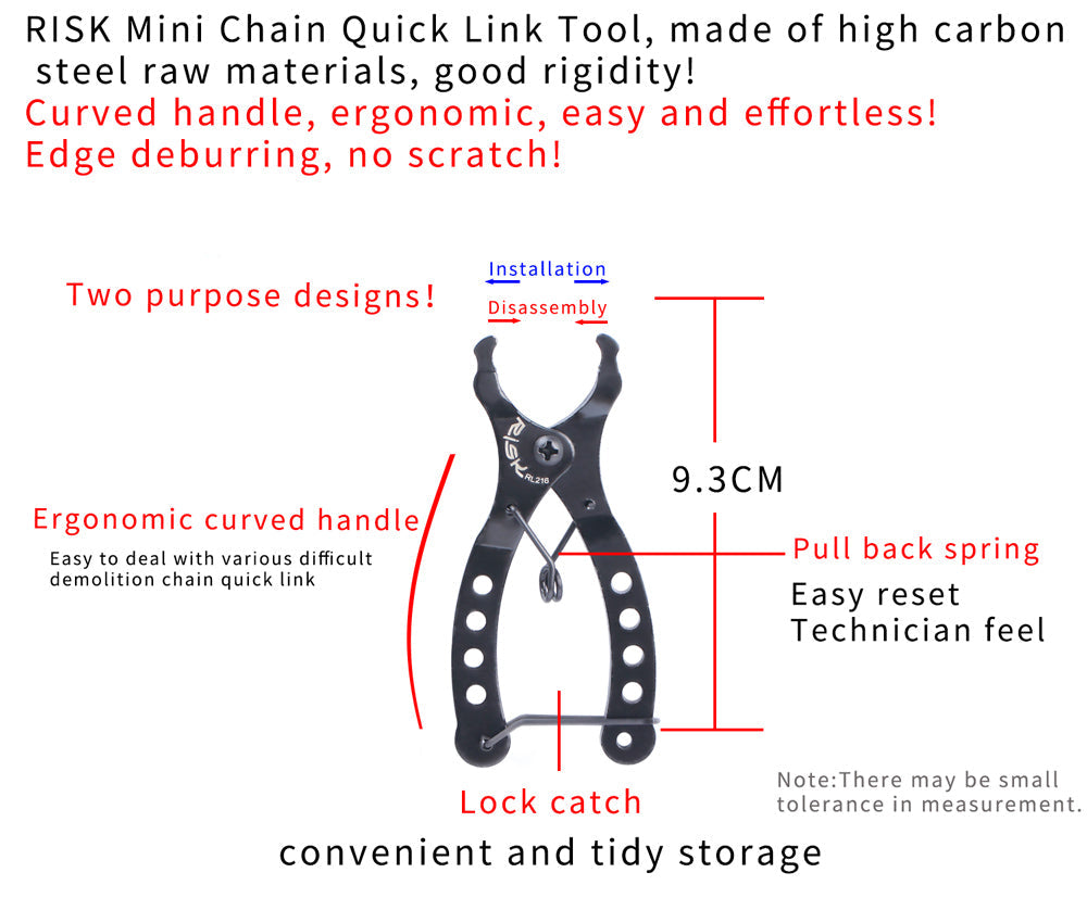 Bike Mini Chain Quick Link Tool - Master Link Remover, Connector Opener, Plier with Free Chain Hook