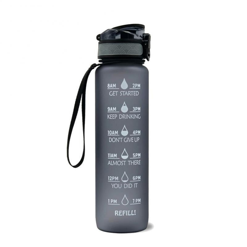 1000ML Leakproof BPA-Free Sports Water Bottle with Time Marker - Portable for Climbing, Camping, and Outdoor Activities