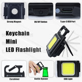 Portable Mini LED Flashlight Keychain - USB Rechargeable, Small Work Light for Outdoor Camping with Corkscrew