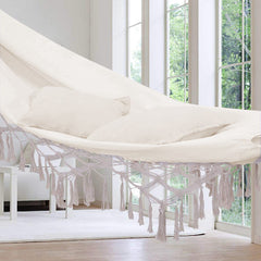 White Indoor/Outdoor Hanging Hammock Chair for Garden, Dorm, Bedroom - Safe Swing for Kids & Adults