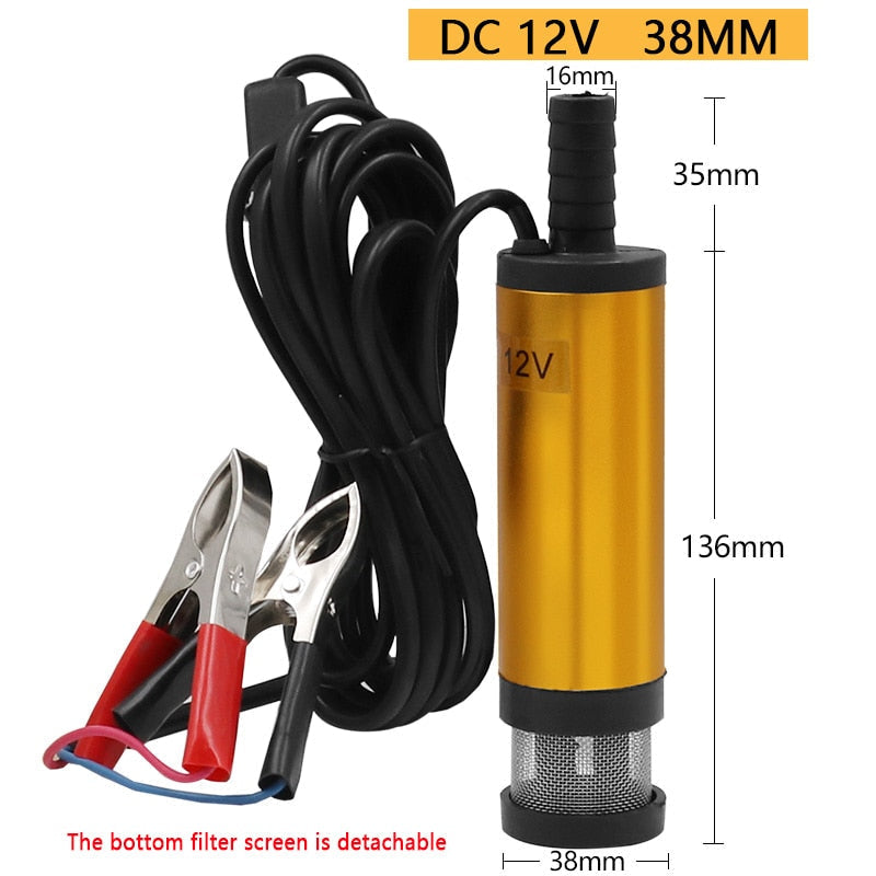 12V 38MM Electric Water & Oil Transfer Pump for Car & Camping - Aluminium Alloy Submersible