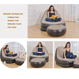 Inflatable Flocking Sofa Recliner - Folding Lounger, Pedal Lazy Sofa for Living Room, Outdoor Camp, Picnic Chair