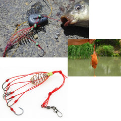 4Pcs Explosion Fishing Hooks with Bait Trap Feeder Cage and Stainless Steel Springs