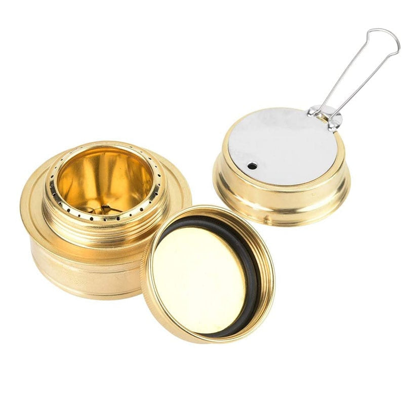 Portable Mini Alcohol Stove Burner - Ultralight Brass Camping & Backpacking Cooking Stove