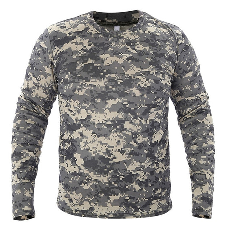 Schnelltrocknendes, langärmeliges taktisches Camouflage-T-Shirt für Herren – atmungsaktive Outdoor-Kleidung für Militär, Jagd, Wandern und Camping