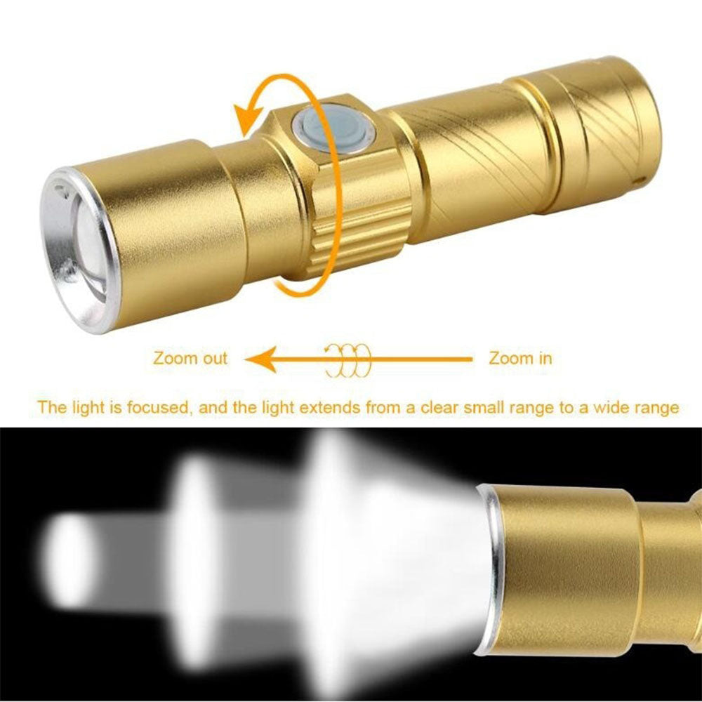 Rechargeable USB Flashlight Q5 - 3 Modes, Mini Zoom, Waterproof, Built-in Battery, Tactical Camping & Bike Torch