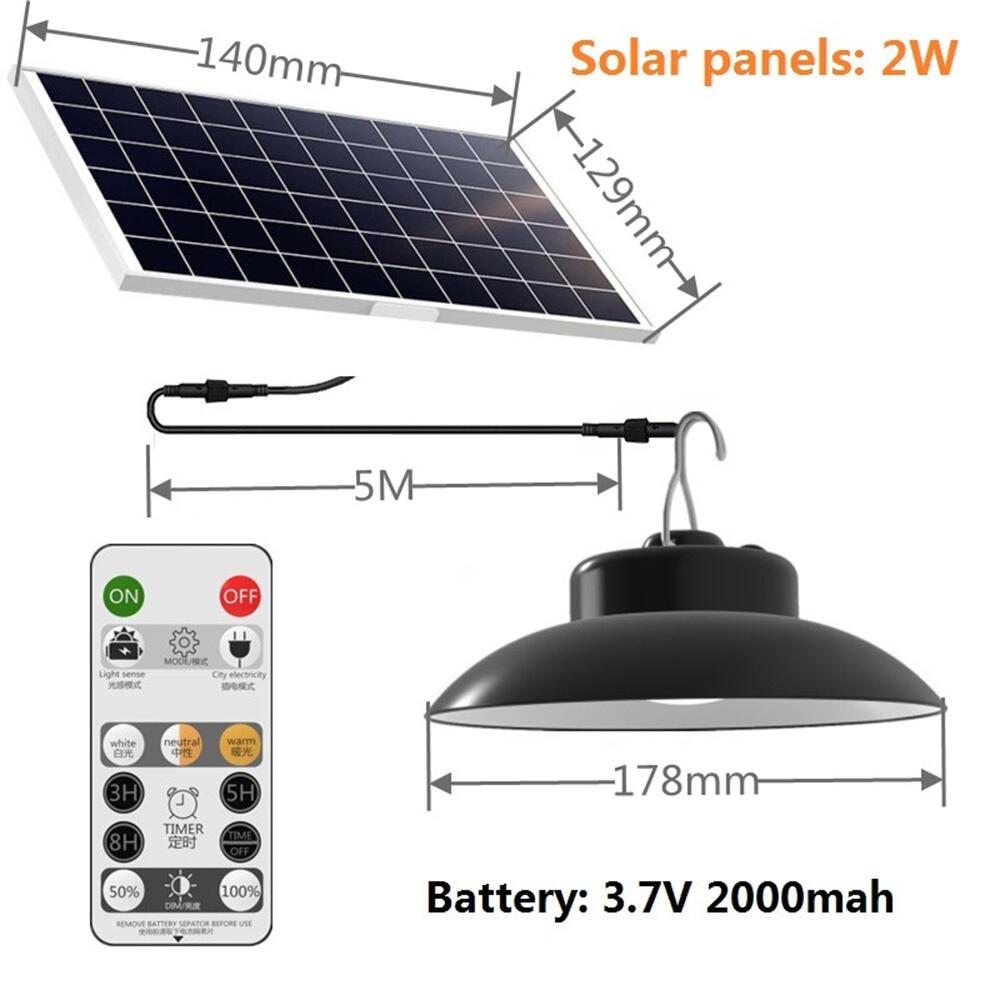 LED Solar Light Outdoor/Indoor, Solar Powered Pendant Lamps with Remote Control, IP65 Waterproof Dual Head for Garden