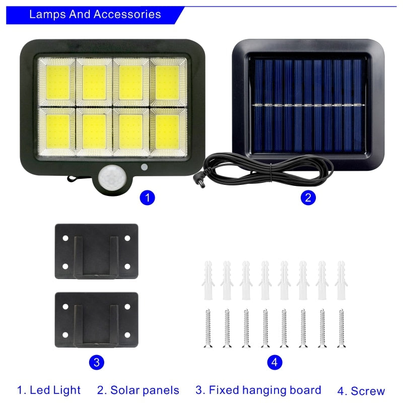 LED Solar Motion Sensor Flood Light, IP65 Waterproof, 3 Modes, Outdoor Garden, Garage, Patio Wall Lamp