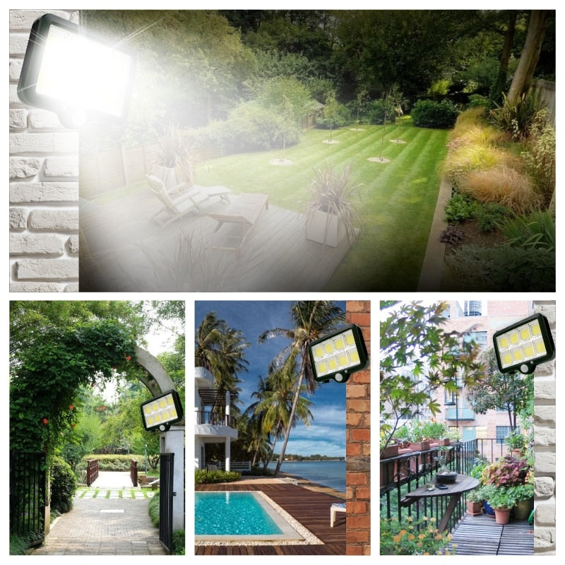 LED Solar Motion Sensor Flood Light, IP65 Waterproof, 3 Modes, Outdoor Garden, Garage, Patio Wall Lamp